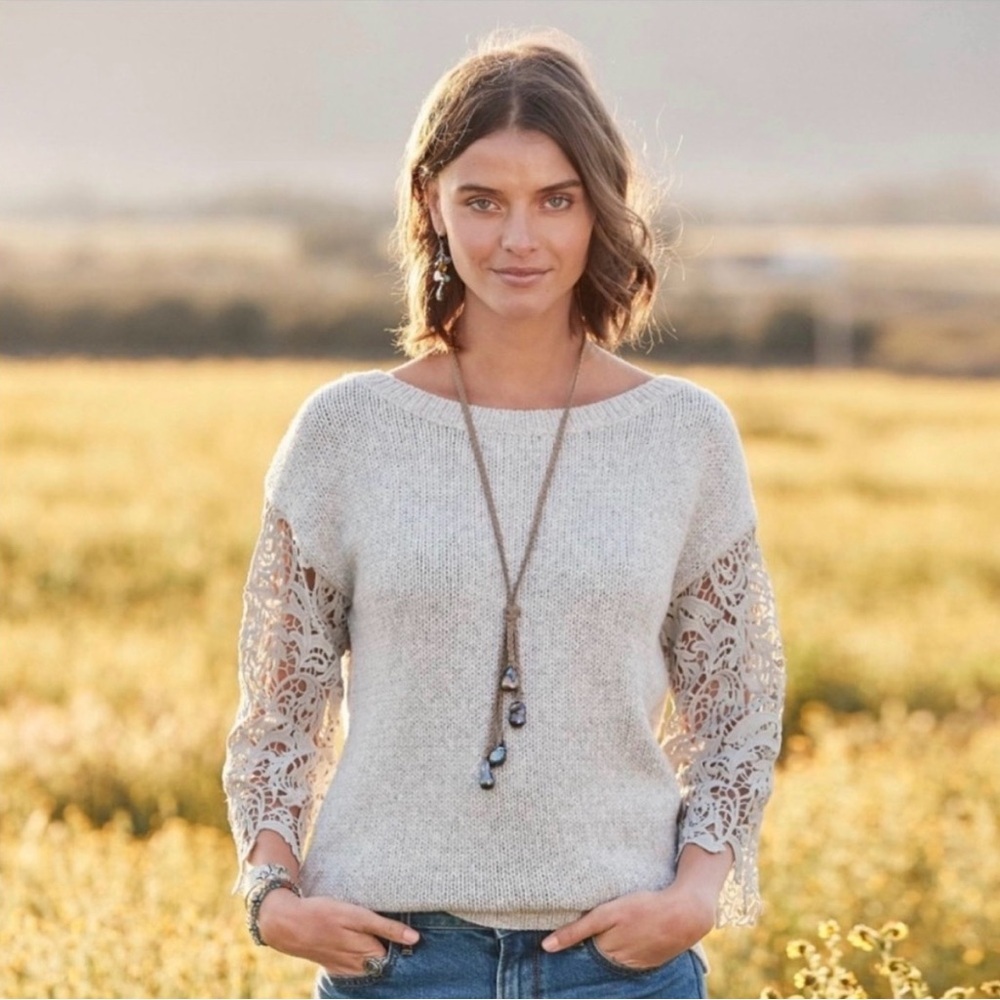 Sundance Lace Delight Pullover Sweater Gray